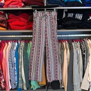 Joe B white/navy/pink print elastic waistband tie front pants size XS